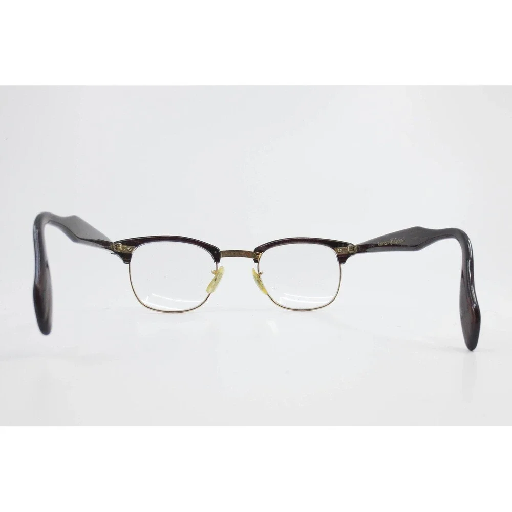 American Optical Vintage Browline Eyeglasses Woodgrain 1/10 12K Gold Filled 24mm